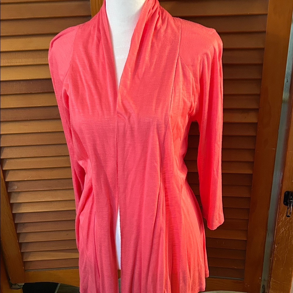 AB Studio Coral Pink Lightweight Open Cardigan